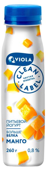 Изображение товара Йогурт питьевой Viola Clean Label Манго 0,8% БЗМЖ, 260 г