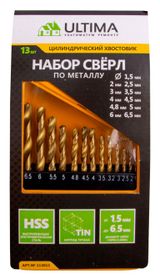 Изображение товара Набор нитридтитановых сверл по металлу Ultima, 13 шт