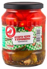 Изображение товара Ассорти овощное АШАН Красная птица черри и корнишоны, 700 г