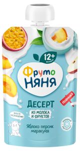 Изображение товара Десерт «ФрутоНяня» из молока и фруктов яблоко персик маракуйя с 12 мес, охлажденный, 90 г