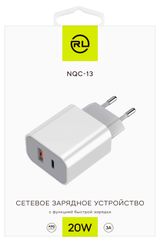 Изображение товара Сетевое зарядное устройство Red Line NQC-13 USB + TYPE-C белый
