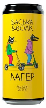 Изображение товара Пиво «Васька&Волк» Лагер светлое фильтрованное, 450 мл