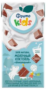 Изображение товара Коктейль молочный «ФрутоKids» шоколад с трубочкой для детей 2,8% охлажденный, 200 мл