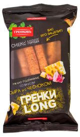 Изображение товара Гренки ржано-пшеничные «Гренковъ» Long со вкусом сыра и чеснока, 100 г