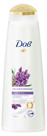 Изображение товара Шампунь для волос «Дав» Густые и сильные Лаванда и розмарин питательный, 380 мл