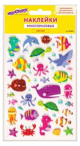 Изображение товара Наклейки зефирные «ЮНЛАНДИЯ» Морские обитатели многоразовые, 10х15 см