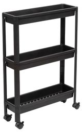 Изображение товара Этажерка узкая Violet Vikea 3-х ярусная на колесиках черная, 530х175х755 мм