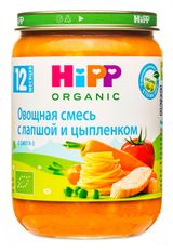 Изображение товара Пюре овощное HiPP Овощная смесь с лапшой и цыпленком с 12 мес., 190 г