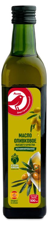 Изображение товара Масло оливковое АШАН Красная птица нерафинированное Extra Virgin Испания, 500 мл