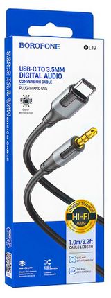 Изображение товара Аудиокабель Borofone BL19 AUX Jack 3,5 - Lightning черный, 1 м
