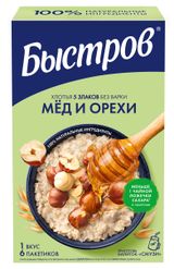 Изображение товара Каша овсяная «Быстров» мед и орехи, 240 г