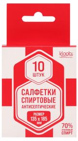 Изображение товара Салфетки спиртовые антисептические Kloob 13,5 х 18,5 см, 10 шт
