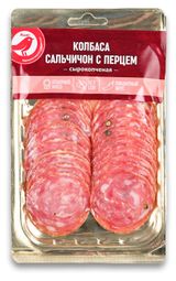 Изображение товара Колбаса сырокопченая АШАН Красная птица Сальчичон с перцем нарезка, 100 г