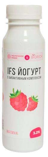 Изображение товара Йогурт питьевой «Молочное море» IFS с малиной 3,2% БЗМЖ, 250 г