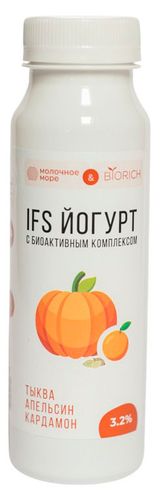 Изображение товара Йогурт питьевой «Молочное море» IFS с тыквой апельсином и кардамоном 3,2% БЗМЖ, 250 г