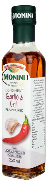 Изображение товара Масло оливковое Monini Extra Virgin нерафинированное с чесноком и перцем, 250 мл