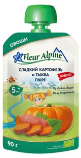 Изображение товара Пюре овощное Fleur Alpine сладкий картофель и тыква с 5 мес., 90 г