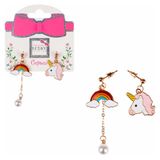 Изображение товара Серьги-гвоздики Lukky Fashion с подвесками металл+эмаль Единорог и радуга