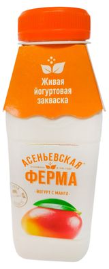 Изображение товара Йогурт питьевой «Асеньевская ферма» Манго 1,5% БЗМЖ, 330 г