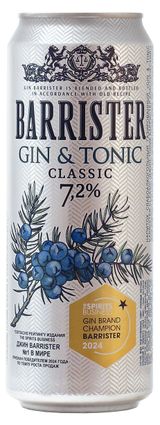 Изображение товара Джин-тоник Barrister Классический газированный Россия, 0,45 л