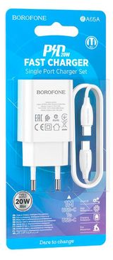 Изображение товара Зарядное устройство Borofone BA65A 3А 20W + кабель TYPEC белый, 1 м