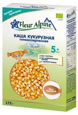 Изображение товара Каша безмолочная детская Fleur Alpine кукурузная с пребиотиками гипоаллергенная с 5 месяцев БЗМЖ, 175 г