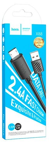 Изображение товара USB кабель Hoco X88 Gratified MicroUSB 2.4А черный, 1 м