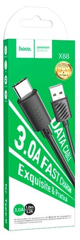 Изображение товара USB кабель Hoco X88 Gratified Type-C 3А черный, 1 м