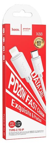 Изображение товара USB-C кабель Hoco X88 Gratified Lightning 8-pin 3А, PD20W белый, 1 м