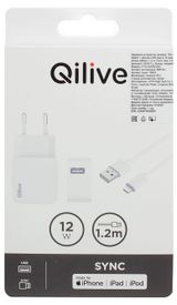 Изображение товара Устройство зарядное сетевое Qilive 2.4A + кабель 8 PIN 1,2 м MFI белый