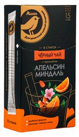 Изображение товара Чай черный АШАН Золотая птица с ароматом апельсин и миндаль стиках, 15х2 г