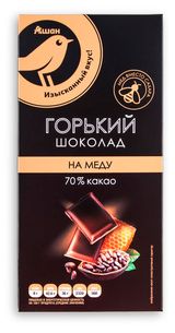 Изображение товара Шоколад АШАН Золотая птица горький 70% какао на меду, 70 г