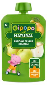 Изображение товара Пюре фруктовое детское Gipopo из яблок и груш со сливками, с 6 мес., 90 г