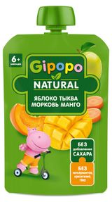 Изображение товара Пюре фруктовое детское Gipopo яблоко тыква морковь манго с 6 мес., 90 г