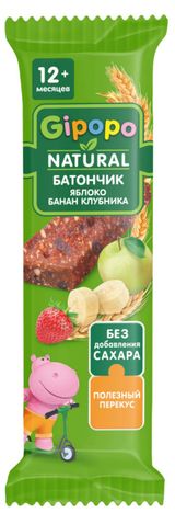 Изображение товара Батончик злаково-фруктовый детский Gipopo яблоко банан клубника с 12 мес., 20 г