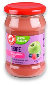 Изображение товара Пюре АШАН Красная птица яблоко-малина-черника без добавления сахара, 280 г