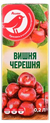 Изображение товара Нектар АШАН Красная птица вишня-черешня, 200 мл