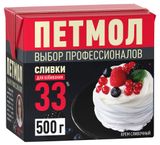 Изображение товара Сливки ультрапастеризованные стерилизованные «Петмол» Крем сливочный для взбивания нормализованные 33% БЗМЖ, 500 г