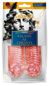 Изображение товара Колбаса сыровяленая Solemici Salame Al Chianti Салями красное сухое вино Кьянти полусухая без глютена нарезка, 70 г