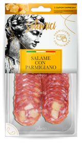 Изображение товара Колбаса сыровяленая Solemici Salame con Parmigiano Салями с сыром Пармезан полусухая нарезка, 70 г