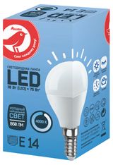 Изображение товара Лампа cветодиодная АШАН Красная птица Шар 10W Е14 холодный нейтральный, 1 шт