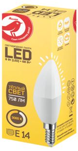 Изображение товара Лампа cветодиодная АШАН Красная птица Свеча 8W Е14 теплый, 1 шт