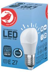 Изображение товара Лампа cветодиодная АШАН Красная птица Шар 10W Е27 холодный нейтральный, 1 шт