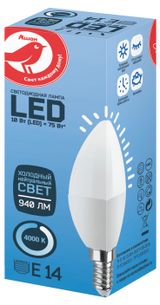 Изображение товара Лампа cветодиодная АШАН Красная птица Свеча 10W Е14 холодный нейтральный, 1 шт