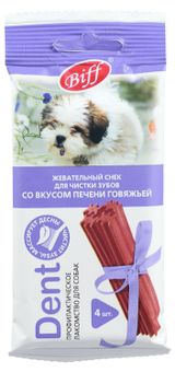Изображение товара Лакомство для собак мелких пород Biff Dent Снек для чистки зубов со вкусом печени 4 шт, 40 г