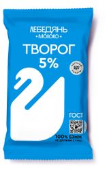 Изображение товара Творог «Лебедяньмолоко» брикет 5% БЗМЖ, 180 г