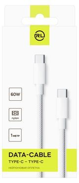 Изображение товара Кабель Red Line Type-C-Type-C 60W нейлоновая оплетка белый, 1 м