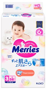 Изображение товара Подгузники детские Merries M / 3 (6-11кг), 56 шт