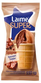 Изображение товара Мороженое молочное Laime Super Брауни шоколадный бисквит тофи в вафельном стаканчике 4% БЗМЖ, 110 г