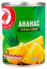 Изображение товара Ананас АШАН Красная птица кусочки в сиропе Таиланд, 580 мл